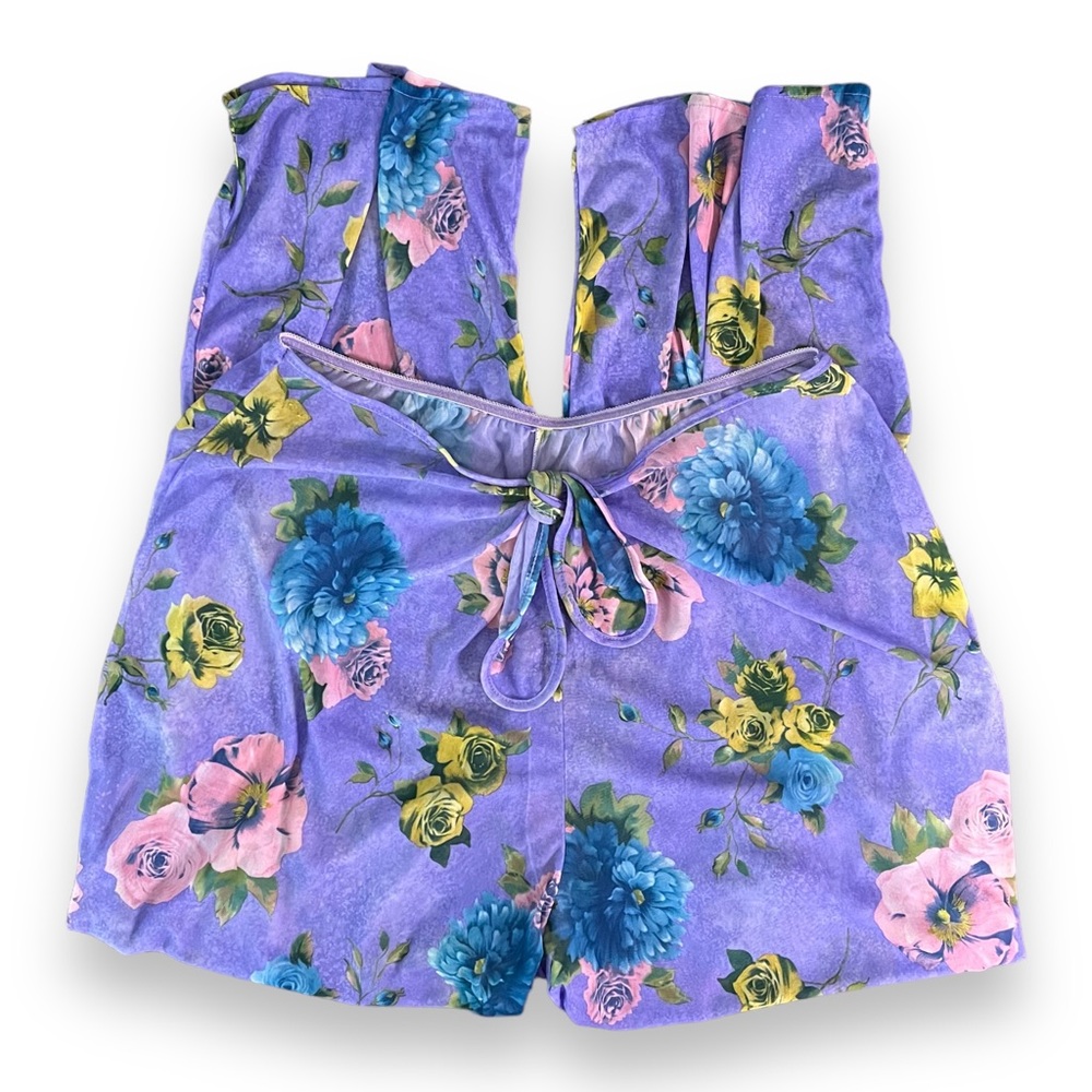 Vintage Purple Floral Sheer Mesh Cover Up Pants